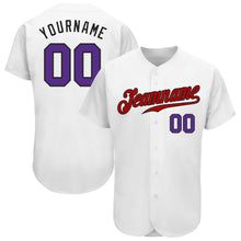 Load image into Gallery viewer, Custom White Purple-Red Authentic Baseball Jersey
