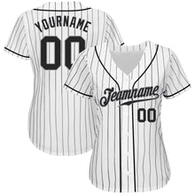 Load image into Gallery viewer, Custom White Black Pinstripe Black-Gray Authentic Baseball Jersey
