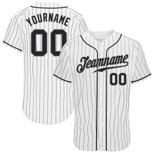 Load image into Gallery viewer, Custom White Black Pinstripe Black-Gray Authentic Baseball Jersey
