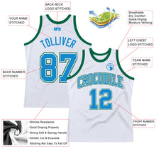 Load image into Gallery viewer, Custom White Blue-Kelly Green Authentic Throwback Basketball Jersey
