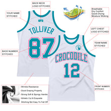 Load image into Gallery viewer, Custom White Teal-Pink Authentic Throwback Basketball Jersey
