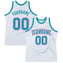 Load image into Gallery viewer, Custom White Teal-Pink Authentic Throwback Basketball Jersey
