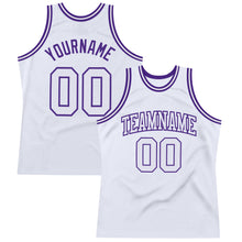 Load image into Gallery viewer, Custom White White-Purple Authentic Throwback Basketball Jersey
