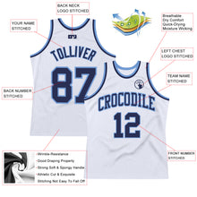 Load image into Gallery viewer, Custom White Navy-Light Blue Authentic Throwback Basketball Jersey
