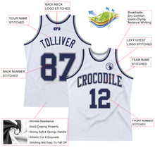 Load image into Gallery viewer, Custom White Navy-Gray Authentic Throwback Basketball Jersey
