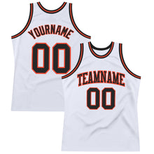 Load image into Gallery viewer, Custom White Black-Orange Authentic Throwback Basketball Jersey
