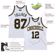 Load image into Gallery viewer, Custom White Black-Old Gold Authentic Throwback Basketball Jersey
