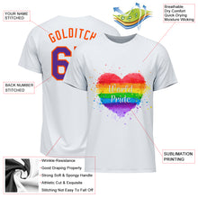 Load image into Gallery viewer, Custom White Purple-Orange Rainbow Colored Heart For World Pride LGBT Performance T-Shirt
