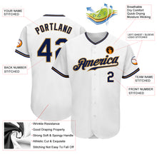 Load image into Gallery viewer, Custom White Navy-Old Gold Authentic Baseball Jersey

