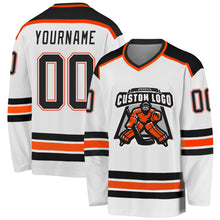 Load image into Gallery viewer, Custom White Black-Orange Hockey Jersey
