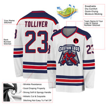 Load image into Gallery viewer, Custom White Navy-Red Hockey Jersey
