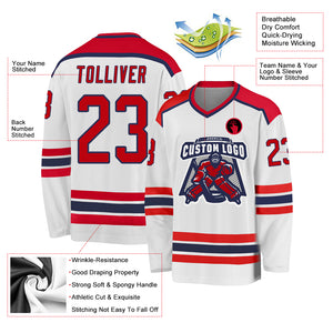 Custom White Red-Navy Hockey Jersey