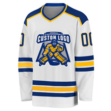 Load image into Gallery viewer, Custom White Royal-Gold Hockey Jersey
