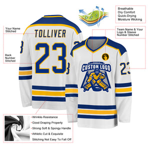 Custom White Royal-Gold Hockey Jersey