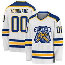 Load image into Gallery viewer, Custom White Royal-Gold Hockey Jersey
