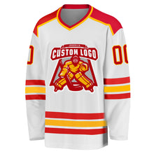 Load image into Gallery viewer, Custom White Red-Gold Hockey Jersey
