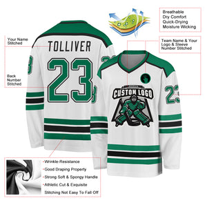 Custom White Kelly Green-Black Hockey Jersey