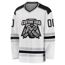 Load image into Gallery viewer, Custom White Black-Gray Hockey Jersey
