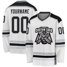 Load image into Gallery viewer, Custom White Black-Gray Hockey Jersey
