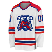 Load image into Gallery viewer, Custom White Royal-Red Hockey Jersey
