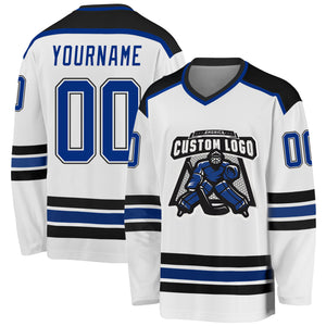 Custom White Royal-Black Hockey Jersey