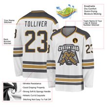 Load image into Gallery viewer, Custom White Steel Gray-Old Gold Hockey Jersey
