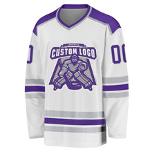 Load image into Gallery viewer, Custom White Purple-Gray Hockey Jersey
