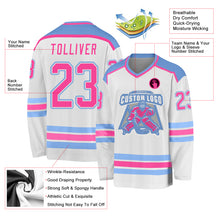 Load image into Gallery viewer, Custom White Pink-Light Blue Hockey Jersey
