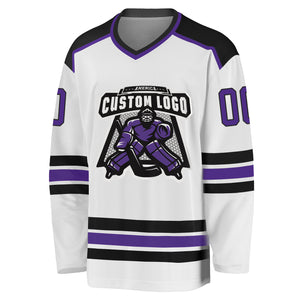 Custom White Purple-Black Hockey Jersey
