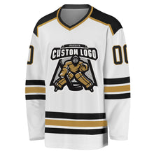 Load image into Gallery viewer, Custom White Black-Old Gold Hockey Jersey
