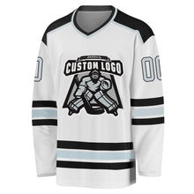 Load image into Gallery viewer, Custom White Silver-Black Hockey Jersey
