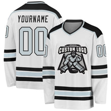 Load image into Gallery viewer, Custom White Silver-Black Hockey Jersey

