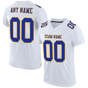 Custom White Royal-Gold Mesh Authentic Football Jersey