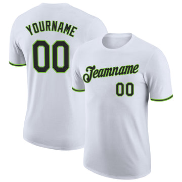 Custom White Black-Neon Green Performance T-Shirt