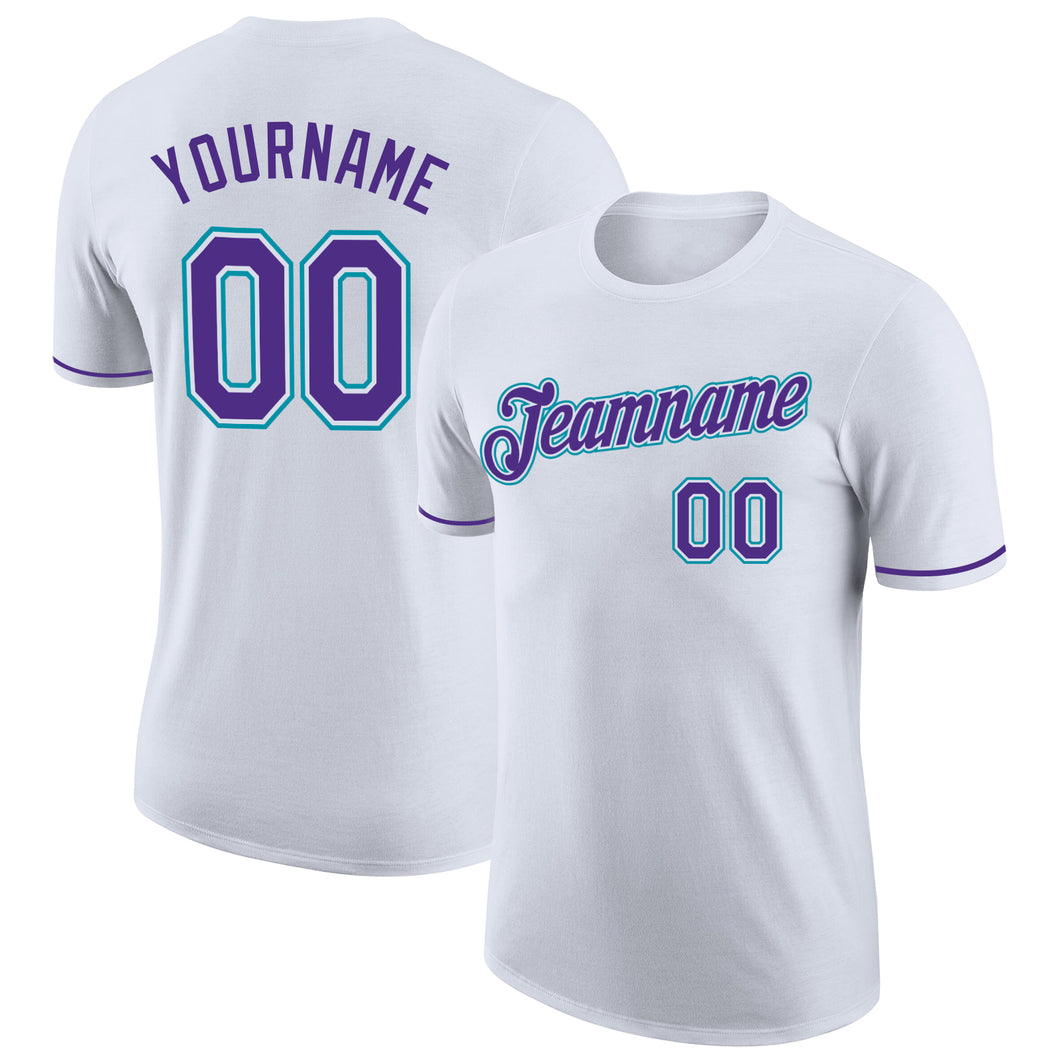 Custom White Purple-Teal Performance T-Shirt