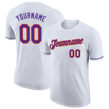 Custom White Purple-Orange Performance T-Shirt
