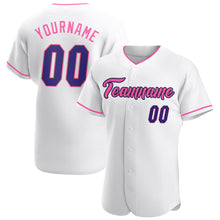Load image into Gallery viewer, Custom White Dark Purple Black-Pink Authentic Baseball Jersey
