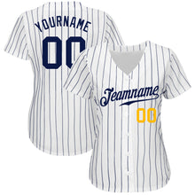 Load image into Gallery viewer, Custom White Navy Pinstripe Navy-Gold Authentic Baseball Jersey
