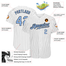 Load image into Gallery viewer, Custom White Black Pinstripe Light Blue-Black Authentic Baseball Jersey
