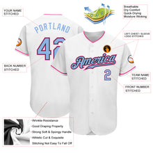 Load image into Gallery viewer, Custom White Light Blue Black-Pink Authentic Baseball Jersey
