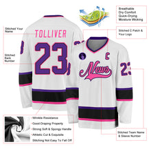 Load image into Gallery viewer, Custom White Purple Black-Pink Hockey Jersey
