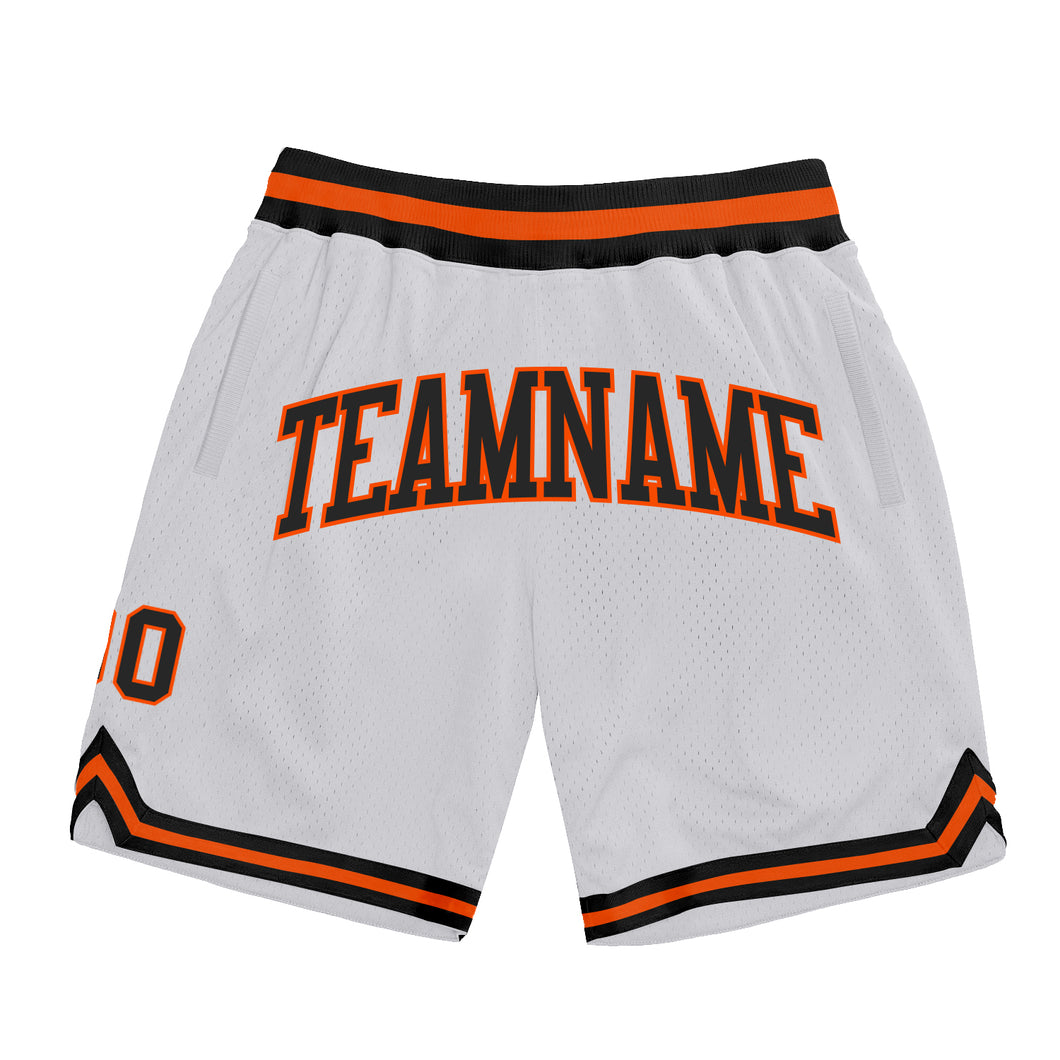 Custom White Black-Orange Authentic Throwback Basketball Shorts