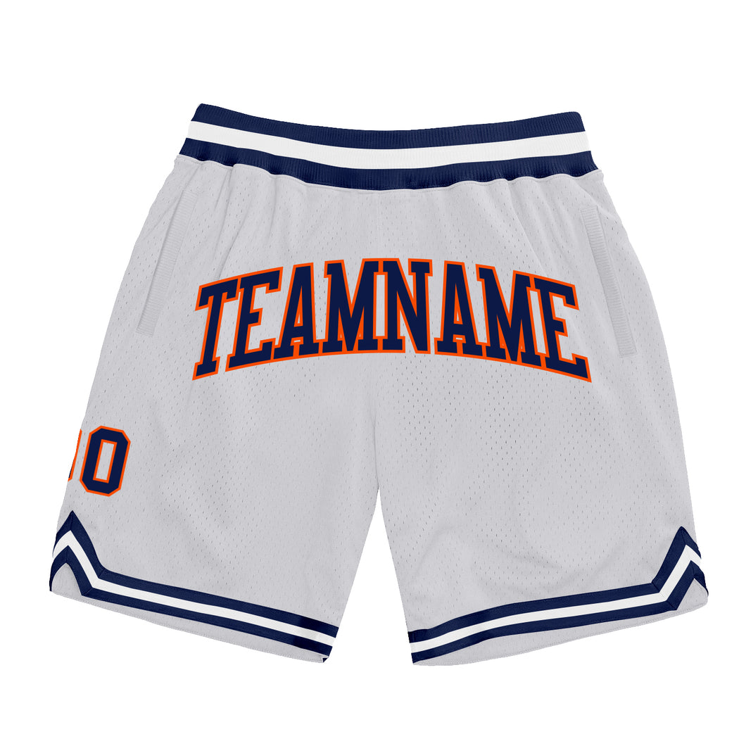Custom White Navy-Orange Authentic Throwback Basketball Shorts