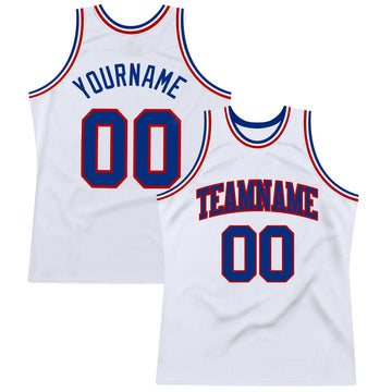 Custom White Royal-Red Authentic Throwback Basketball Jersey