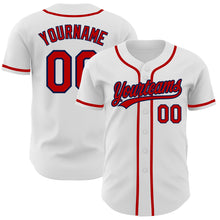 Load image into Gallery viewer, Custom White Red-Navy Authentic Baseball Jersey
