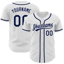 Load image into Gallery viewer, Custom White Navy Authentic Baseball Jersey
