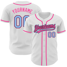 Load image into Gallery viewer, Custom White Light Blue Black-Pink Authentic Baseball Jersey
