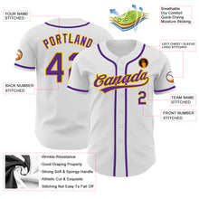 Load image into Gallery viewer, Custom White Purple-Gold Authentic Baseball Jersey

