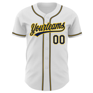 Custom White Navy-Gold Authentic Baseball Jersey