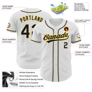Custom White Navy-Gold Authentic Baseball Jersey
